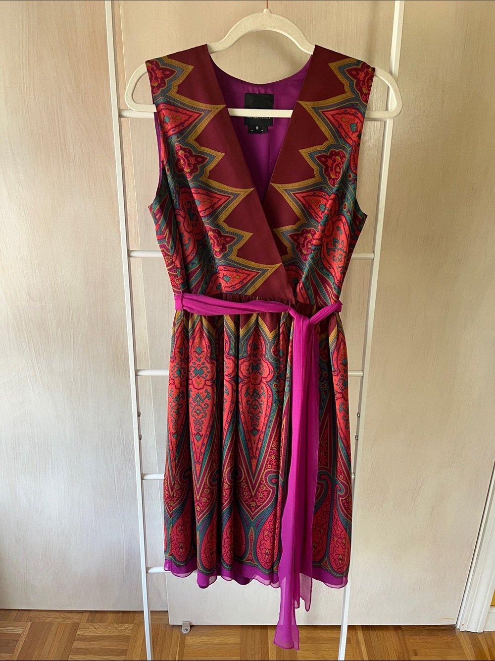 ANNA SUI x ANTHROPOLOGIE 100% Silk Wrap Sleeveless Dress Paisley Sz 8
